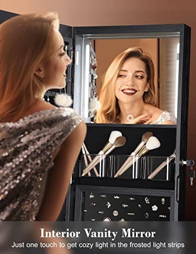 Nicetree 360° Swivel Jewelry Cabinet with Lights, Full Length Mirror, Black - Image 4