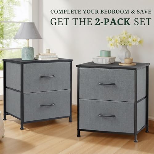 Nightstand Set of 2 Small 2 Drawer Dresser End Table Bedside Furniture - Image 4