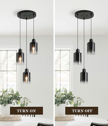 3-Light Black Pendant Lighting, Adjustable Modern Pendant Lights for Kitchen Island, Industrial Cluster Hanging Lights for Dining Table Hallway Bedroom Living Room - Image 6