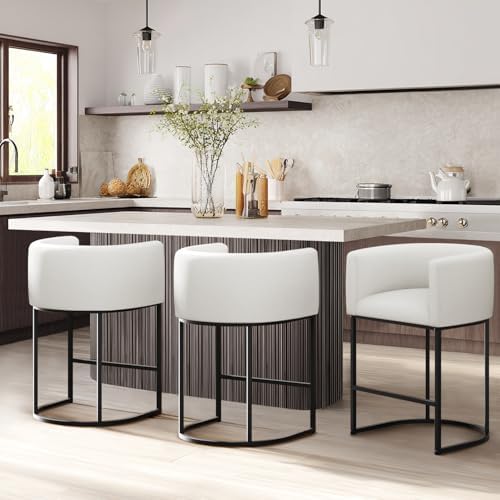 Counter Height Bar Stools, 24 Inch Seat Height Barstools for Dining Room, Fabric Upholstered Bar Chair for Kitchen Island, Linen Counter Stools with Metal Legs, White - Image 7