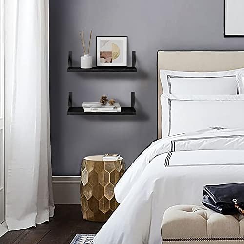 Forbena Black Floating Shelves Bathroom Set of 3, Wooden Wall Book Shelves, Rustic Shelf for Storage, Bathroom Organizer, Living Room, Kitchen, Office (Black) - Image 7