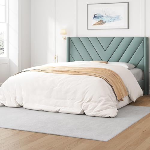 Yaheetech Queen Bed Frame with Chevron Channel-Tufted Headboard, Blue Lake by Yaheetech