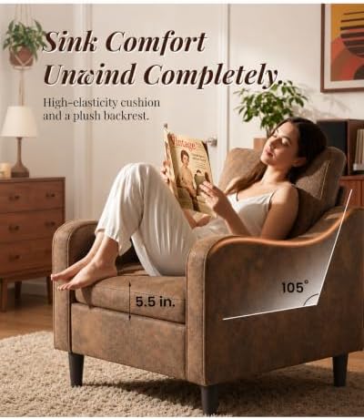LEVELEVE Accent Arm Chair – Retro Cowhide, Upholstered Scooped Comfy Reading Chair for Living Room, Bedroom, Apartment, Waiting Room - Image 6