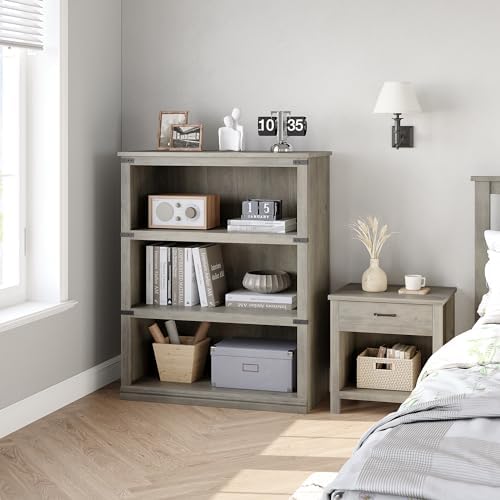 GarveeHome 3 Tier Farmhouse Bookcase, 39.9 in Tall Book Shelf with Storage - Image 3