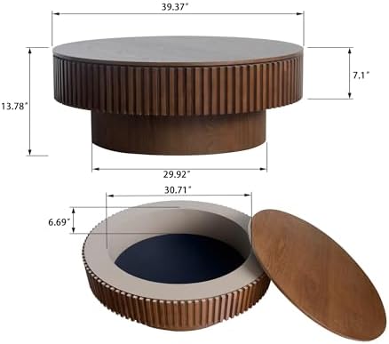 39'' Round Coffee Table with Storage, Modern Wooden Coffee Table - Image 2