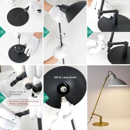 Desk Lamp Modern Industrial 100% Metal Adjustable Table Lamp 24", Natural Light (4000K) with Dimmer, Ideal for Office Bedroom Study Room Living Room Nightstand Bedside Lamps White+Brass - Image 6