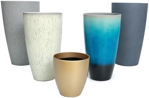 24/21/11 Inch Tall Planter Pots Garden Plastic Planters - Set of 3 for Indoor & Outdoor Use - Decorative Lightweight Flower Pots (Dark Grey) - Image 5