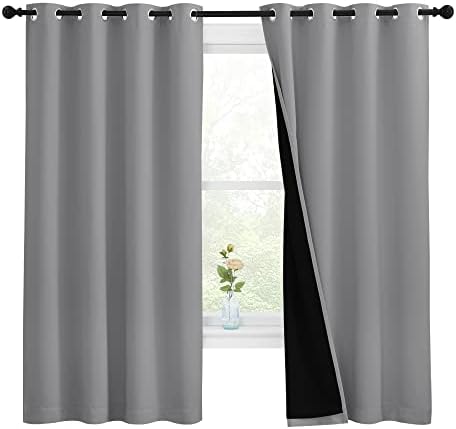 NICETOWN 100% Blackout Curtains with Black Liners, Thermal Insulated Full Blackout 2-Layer Lined Drapes, Energy Efficiency Window Draperies for Bedroom (Silver Grey, 2 Panels, 55-inch W by 68-inch L) by NICETOWN