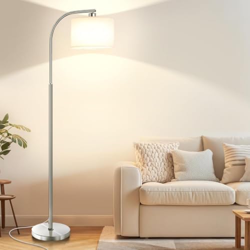 Floor Lamp for Living Room,Modern Standing Lamps with 9W LED Bulb,65'' Silver Tall Floor Light with Fabric Shade,3 Color Temperatures Tall Lamp for Bedroom Office Study Room Corner Dining Room by IlluminateYourSpace