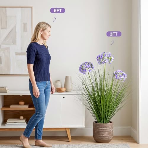 Ttranewsoo Tall Artificial Grass Plant with Purple Flowers, 35.4 Inch Faux Potted Greenery, UV Resistant Floor Plant for Indoor and Sheltered Outdoor Decor, 1 Pack - Image 4
