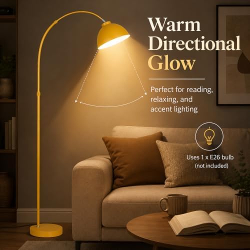 64 in Yellow Arc Floor Lamp for Living Room,Dome Shade Adjustable - Image 2