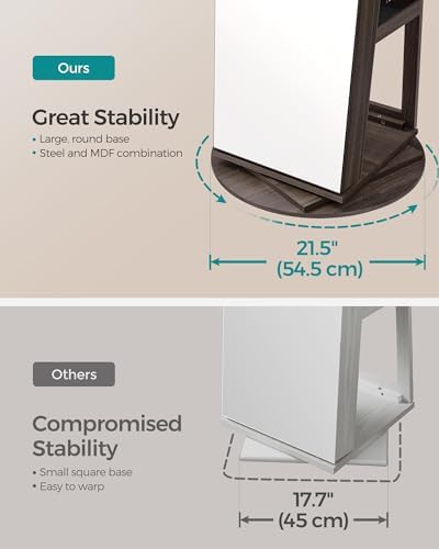 SONGMICS 6 LEDs Mirror Jewelry Cabinet Organizer, 360° Swivel, Lockable - Image 4