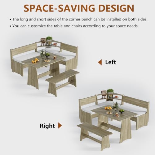 PAKASEPT Corner Breakfast Nook Table Set Kitchen Bench with Soft Cushion - Image 3