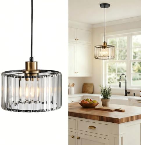 TALOYA Pendant Lights Kitchen Island Black and Gold, Crystal Pendant Light Modern for Dining Room, Height Adjustable Chandelier Hanging Island Light Fixtures for Kitchen Hallway(Bulb Not Included) by Taloya