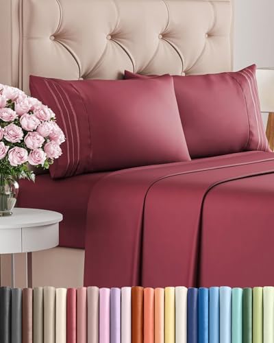 Cal King Size 4 Piece Sheet Set - Breathable & Cooling Sheets - Burgundy by CGKUnlimited