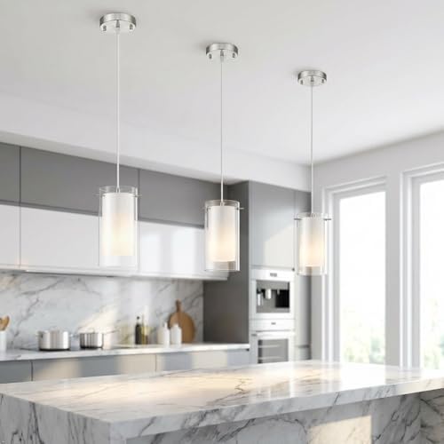 AKEZON 3 Pack Pendant Lights Kitchen Island, Adjust Height, Brushed Nickel - Image 4