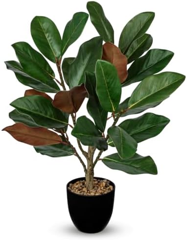 Briful 23.6 in Artificial Magnolia Plant with Dual-Tone Leaves in Black Pot by Briful