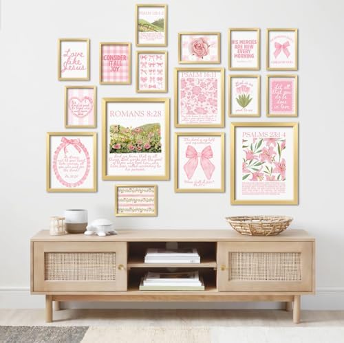 ANERZA 16 PCS Christian Coquette Wall Art Decor, Pink Bow Bible Verses Gallery Wall Prints for Bedroom Nursery, Jesus Posters for Living Room Aesthetic, Scripture Preppy Dorm Collage Kit for Girls Kids - Image 5