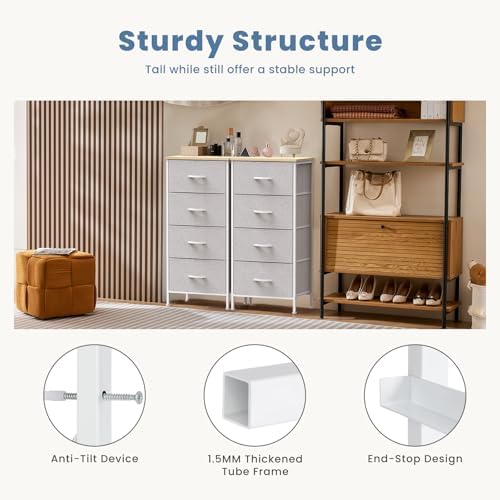 DUMOS Nightstand with 4 Drawers Bedside Table with Removable Fabric Bins Sturdy Steel Frame Wood Top Organizer Furniture for Bedroom Closet Living Room, Ash - Image 6