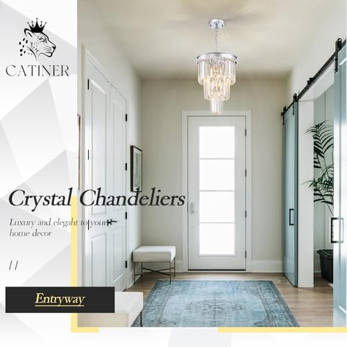 CATINER 12" Modern Crystal Chandeliers,3 Lights Chrome Round Light Fixture - Image 3