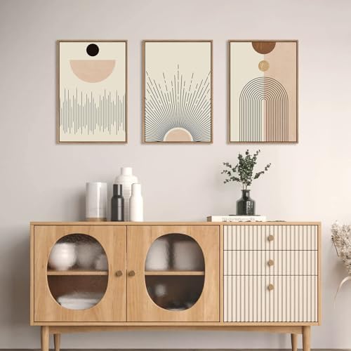 LHIUEM Large Abstract Boho Line Framed Canvas Wall Art Set,Modern Geometric Sun Wall Decor,Mid-Century Neutral Artwork for Living Room,Bedroom,Dining Room,Office -16"x24"x3 - Image 4