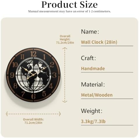 Large World Map Wall Clock,28" Wooden Minimalist Modern Clock - Image 7