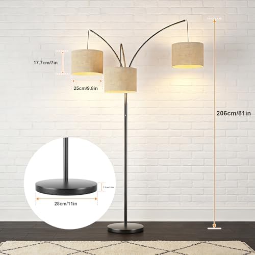 80 Inch Arc Living Room Floor Lamps with Remote Control,3-Light Lamp Shades - Image 4