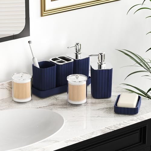 XLHOMO Bathroom Set with Shower Curtain and Rugs- Navy Blue Bathroom Set - Image 2