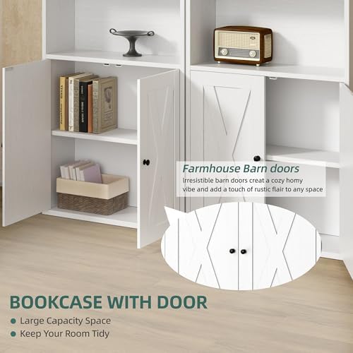 Shintenchi Bookshelf, Industrial Bookshelves and Bookcases with Doors Floor Standing 6 Shelf Display Storage Shelves 70.6 inches Tall Bookcase for Home Office, Living Room (White) - Image 6