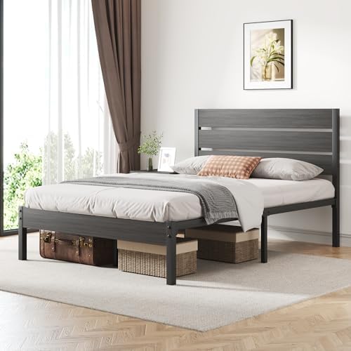 Fluest Full Bed Frame with Headboard and Footboard, Metal Platform Bed Frame with Under Bed Storage, All-Metal Support System, No Box Spring Needed, Easy Assembly,Rustic Grey - Image 4