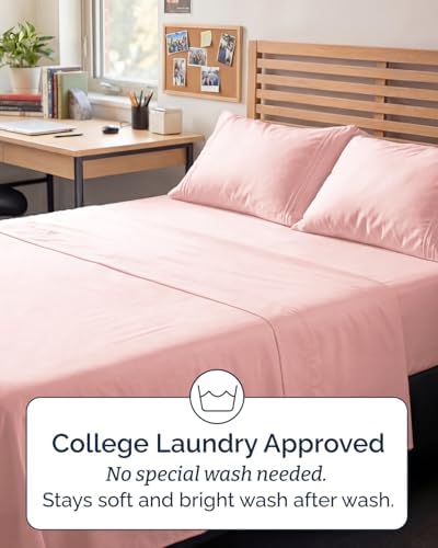Full XL Sheets - 4 Piece Full XL Sheet Set - Cool & Breathable - Baby Pink - Image 6