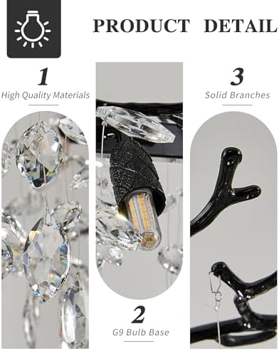 Modern Tree Branch Chandelier for Dining Room, 16 Lights Rectangular 59" Crystal Black Chandeliers for Kitchen Island Dining Room Living Room - Image 3