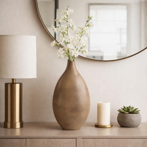 Teardrop Sagres Large Portugal Vase for Home and Bathroom Decor - Ceramic Earthenware for Bedroom, Living Room and Office - Casual Natural Flower Pot for Kitchen Counter Centerpiece - 21", Brown - Image 3