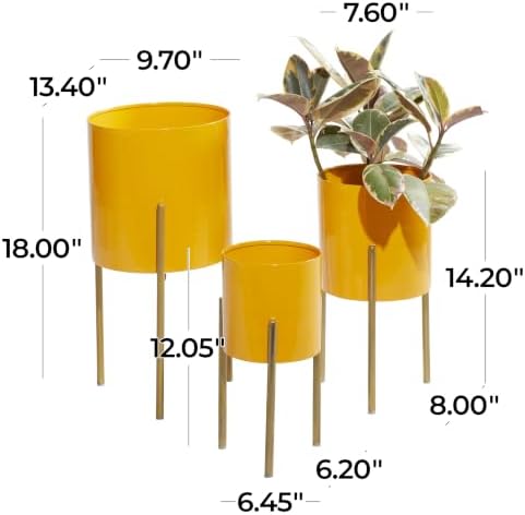 Deco 79 Metal Indoor Outdoor Planter Large Planter Pot with Removable Stand, Set of 3 Planters 12", 14", 18"H, Yellow - Image 6