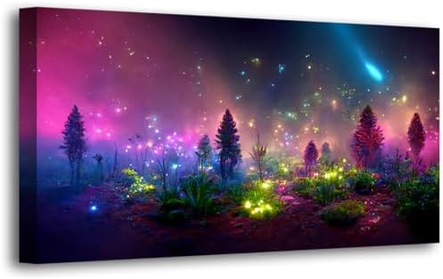 Fantastic Starry light Canvas Wall Art for Living room Office Bedroom Purple Dream Wall Art Print Paintings Modern Forest Fog Pictures Wall Decor Artwork Waterproof Ready to Hang - 28in * 57inch by HaichuangDecorArt