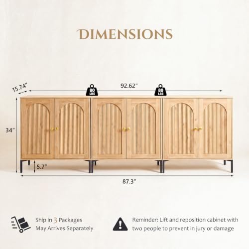 IFBUY 92.63" W Mid Century Modern TV Stands for Living Room, Natural Oak - Image 2