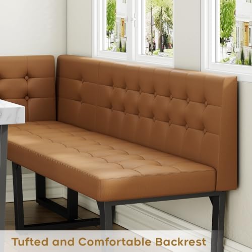 XIAO WEI Corner Dining Table Set for Small Spaces, 72 Inch Breakfast Nook with Storage Banquette, 5 Piece Dining Set with Upholstered Bench, Modern Caramel Brown - Image 4