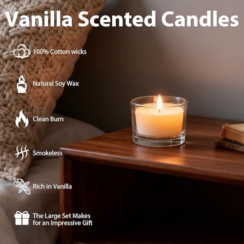 Vanilla Scented Candles 24 Pack, 4oz Clear Glass Jar Candle, Natural Soy Wax Aromatherapy Candle for Home Spa & Relaxation, Bulk Candle Set for Gifts & Decor - Image 3