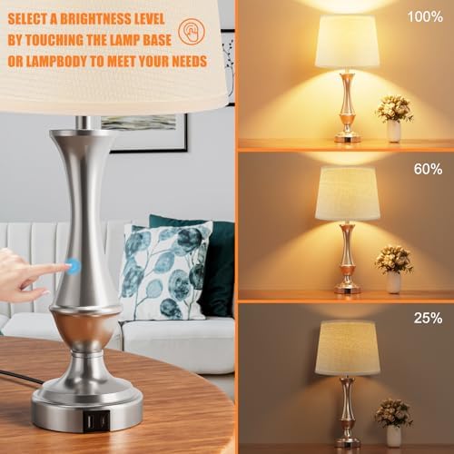 Touch Lamps for Nightstand, 3 Way Dimmable Lamps for Bedroom with USB C+A - Image 2