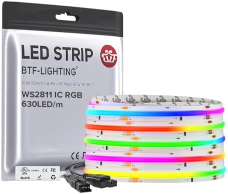 BTF-LIGHTING 16.4FT WS2811 Smart IC RGB DC24V FCOB COB LED Strip Light by BTF-LIGHTING