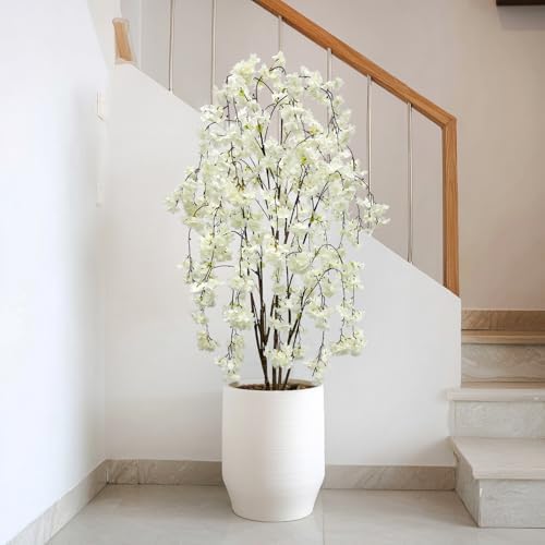 Artificial White Cherry Blossom Tree, 5Ft Tall Indoor Faux Plant with Cascading Branches, Potted Decorative Tree for Home, Office, Living Room, Patio - Image 6