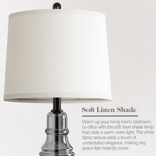 ROTTOGOON Glass Table Lamp Set of 2, Modern Table Lamps for Living Room Bedroom, Bedside Desk Lamps Vintage Nightstand Lamps with Linen Shades, 22", Black - Image 4