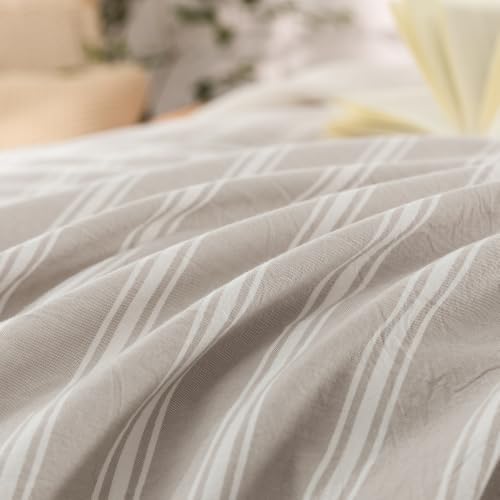 BESTOUCH Striped Cotton Duvet Cover Set Linen Feel Super Queen - Image 7