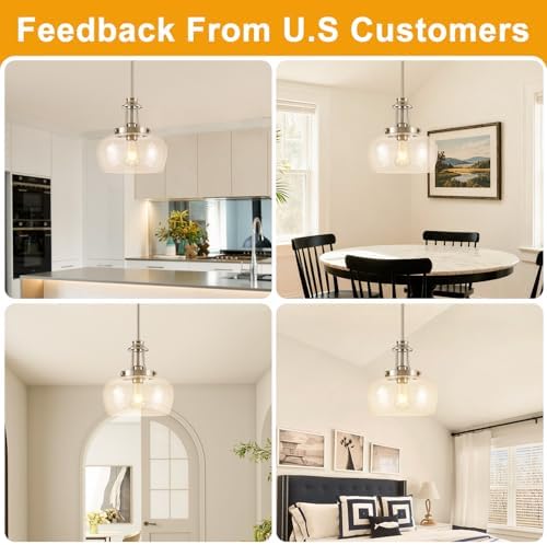 Modern Pendant Lights Kitchen Island, Brushed Nickel Pendant Light Fixtures with 10" Clear Glass Shade, Industrial Hanging Pendant Lights Fixture for Kitchen Island Dining Room Bedroom Foyer Entryway - Image 4