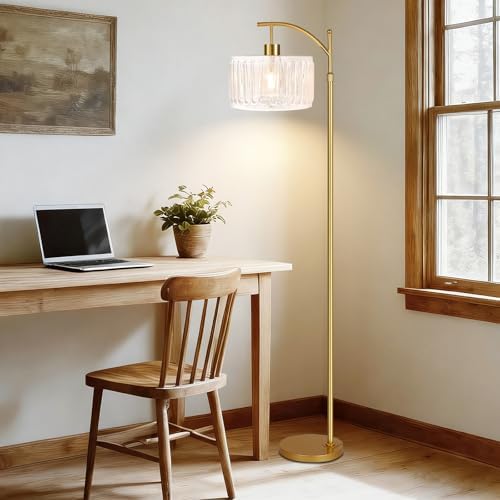 ILLMTW Glass Floor Lamp for Living Room,Bedroom,Gold Dimmable Standing Lamp with Remote,Brass White Tall Lamp Boho Mid Century Modern Floor Lamps Arc Floor Light Lamp Bohemian - Image 6