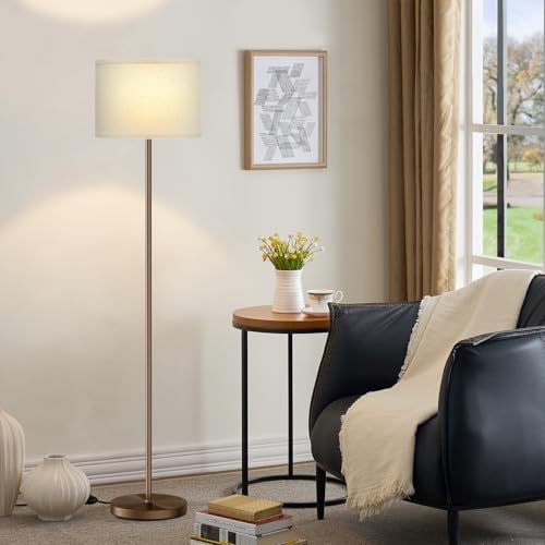 Ambimall 60'' Modern Floor Lamp with Shade, Tall Lamps for Living Room, Bedroom, Office, Dining Room, Beige Shade with Brown Pole(Without Bulb) by Ambimall