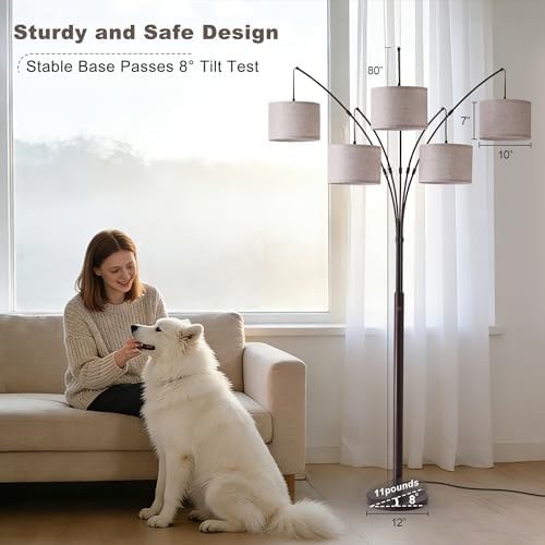 Dimmable Floor Lamp - Arc Floor Lamps for Living Room, 4000LM Super Bright Modern Tall Standing Lamp with Black Shades & Heavy Base, Mid Century Tree Floor Lamp for Bedroom Office - Image 7