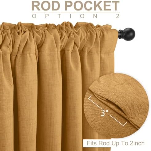 Faux Linen Total Blackout Curtains for Bedroom 102 Inch Long Mustard Yellow - Image 4