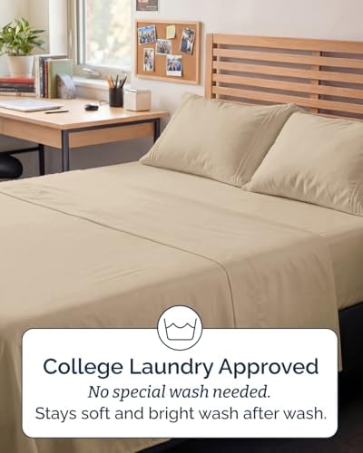 Full XL Sheets - 4 Piece Full XL Sheet Set - Breathable & Cooling - Cream - Image 6