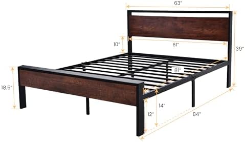 SHA CERLIN 14 Inch Queen Size Metal Platform Bed Frame with Wooden Headboard and Footboard, Mattress Foundation, No Box Spring Needed, Large Under Bed Storage, Non-Slip Without Noise, Mahogany - Image 2